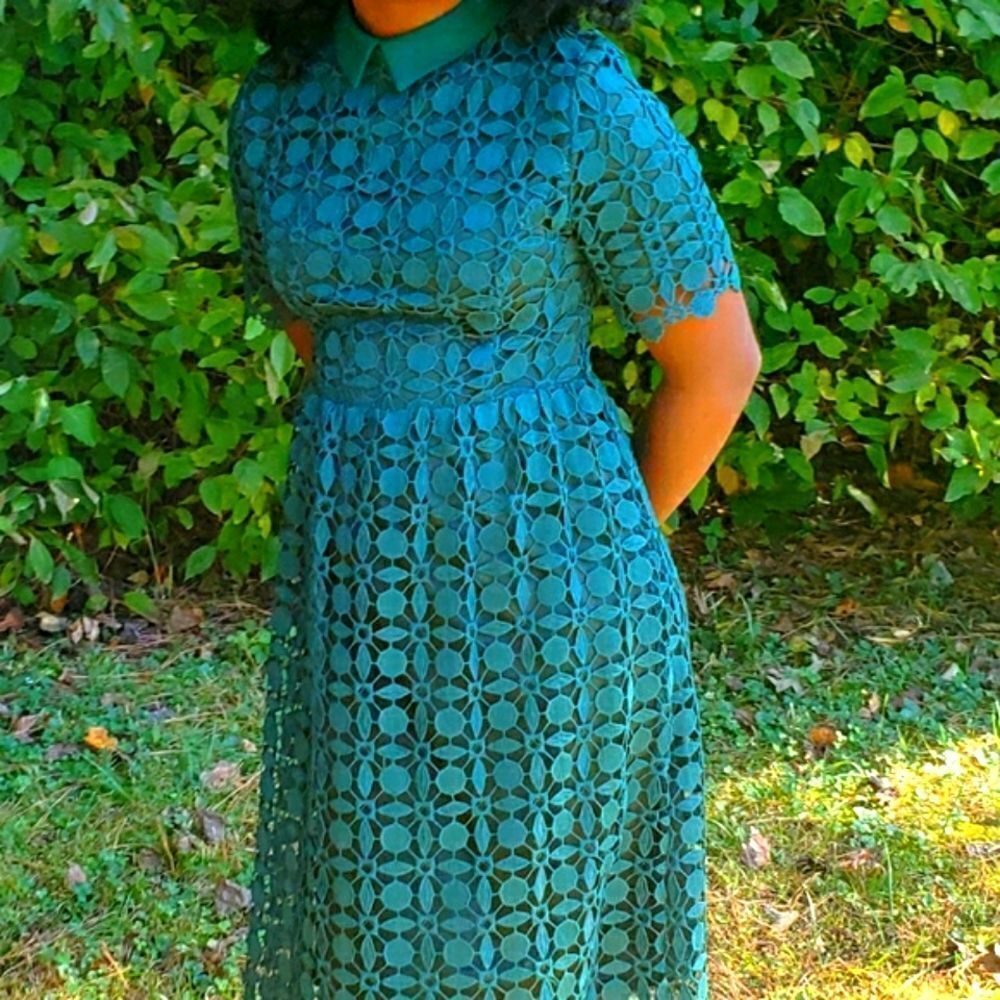 Romantic Emerald Green Lace Dress Sz Small